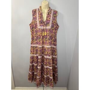 Lola Australia Peasant Boho Floral Midi Dress Womens Oversized Vacation Beach L